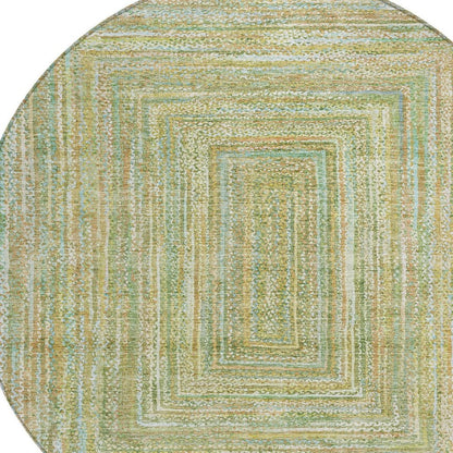 8' Artichoke Green Gold And Blue Round Geometric Washable Indoor Outdoor Area Rug HomeRoots