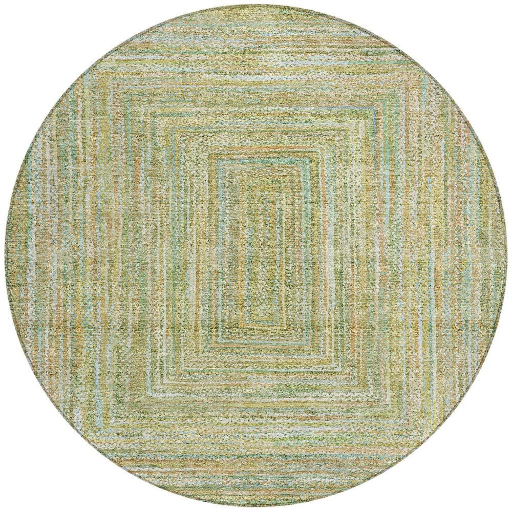 8' Artichoke Green Gold And Blue Round Geometric Washable Indoor Outdoor Area Rug — view 5