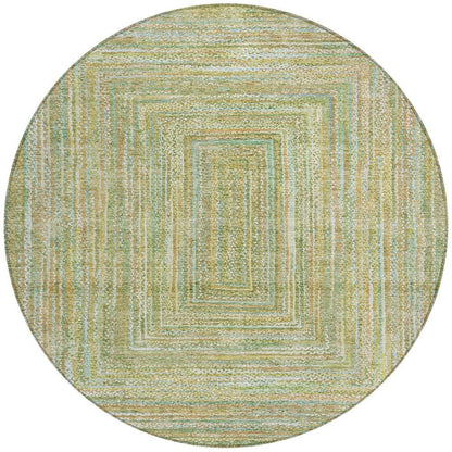 8' Artichoke Green Gold And Blue Round Geometric Washable Indoor Outdoor Area Rug HomeRoots