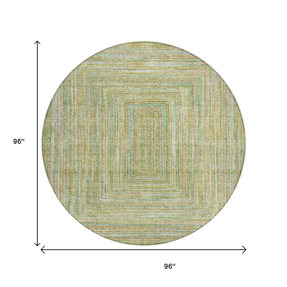8' Artichoke Green Gold And Blue Round Geometric Washable Indoor Outdoor Area Rug — view 6