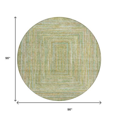 8' Artichoke Green Gold And Blue Round Geometric Washable Indoor Outdoor Area Rug HomeRoots