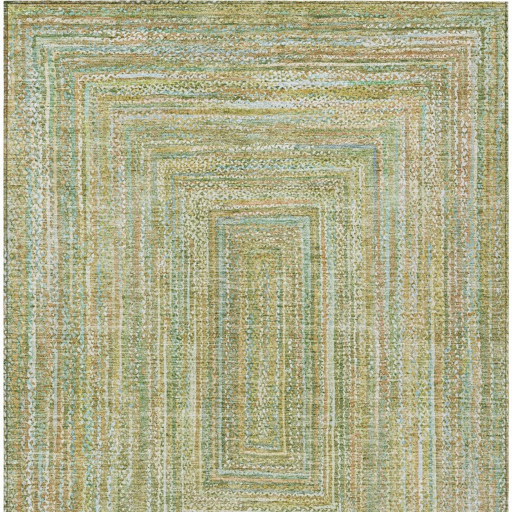 8' X 10' Artichoke Green Gold And Blue Geometric Washable Indoor Outdoor Area Rug — view 6
