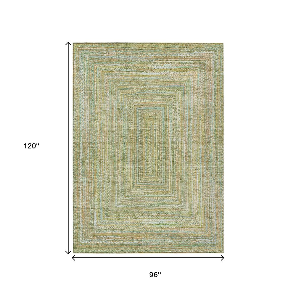 8' X 10' Artichoke Green Gold And Blue Geometric Washable Indoor Outdoor Area Rug — view 7