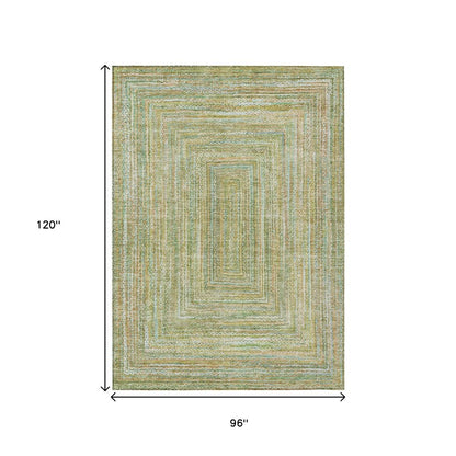 8' X 10' Artichoke Green Gold And Blue Geometric Washable Indoor Outdoor Area Rug HomeRoots