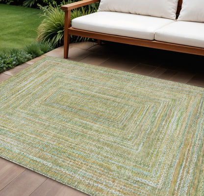 8' X 10' Artichoke Green Gold And Blue Geometric Washable Indoor Outdoor Area Rug HomeRoots