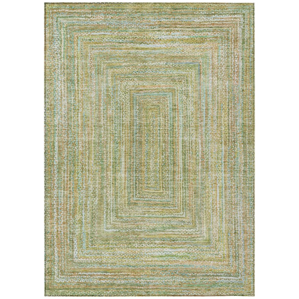 8' X 10' Artichoke Green Gold And Blue Geometric Washable Indoor Outdoor Area Rug HomeRoots