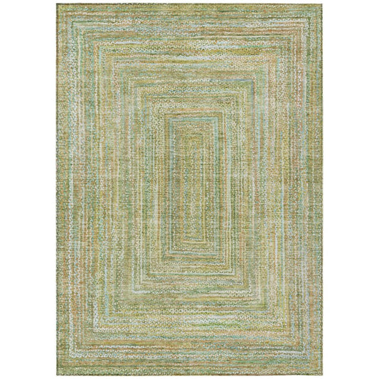 8' X 10' Artichoke Green Gold And Blue Geometric Washable Indoor Outdoor Area Rug