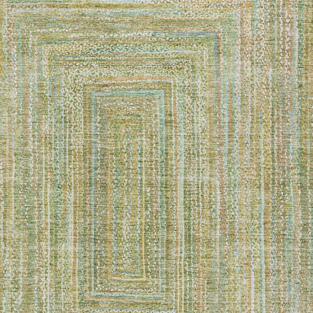 8' X 10' Artichoke Green Gold And Blue Geometric Washable Indoor Outdoor Area Rug — view 5