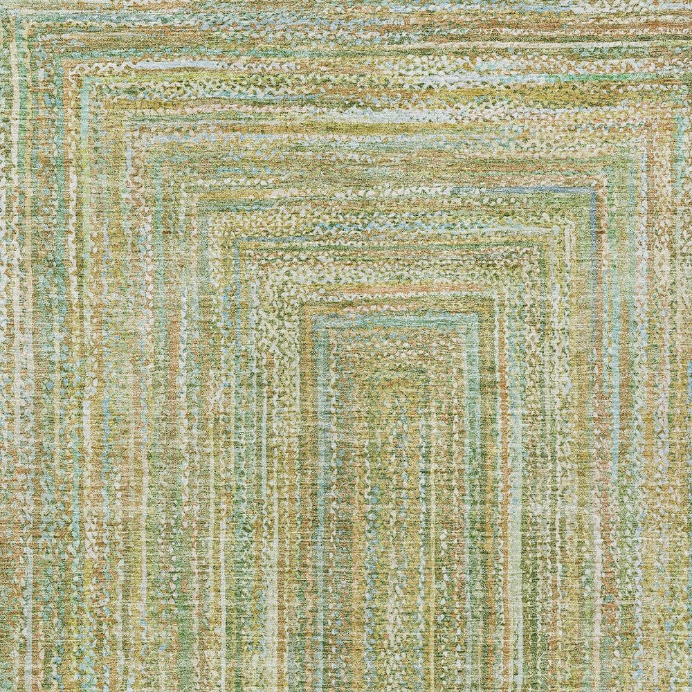 9' X 12' Artichoke Green Gold And Blue Geometric Washable Indoor Outdoor Area Rug — view 5