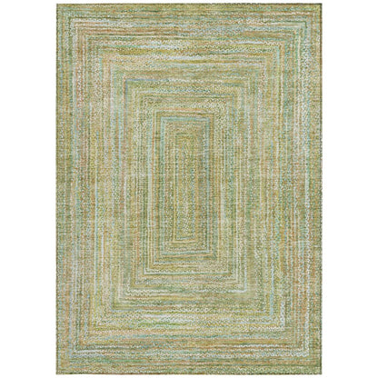 10' X 14' Artichoke Green Gold And Blue Geometric Washable Indoor Outdoor Area Rug
