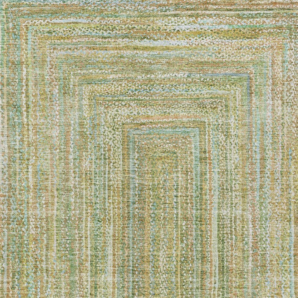 10' X 14' Artichoke Green Gold And Blue Geometric Washable Indoor Outdoor Area Rug HomeRoots