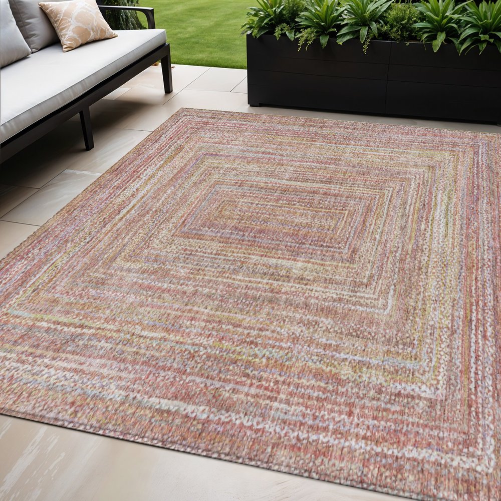 5' X 8' Rust Mauve And Coral Geometric Washable Indoor Outdoor Area Rug — view 9