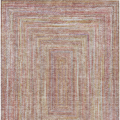 5' X 8' Rust Mauve And Coral Geometric Washable Indoor Outdoor Area Rug