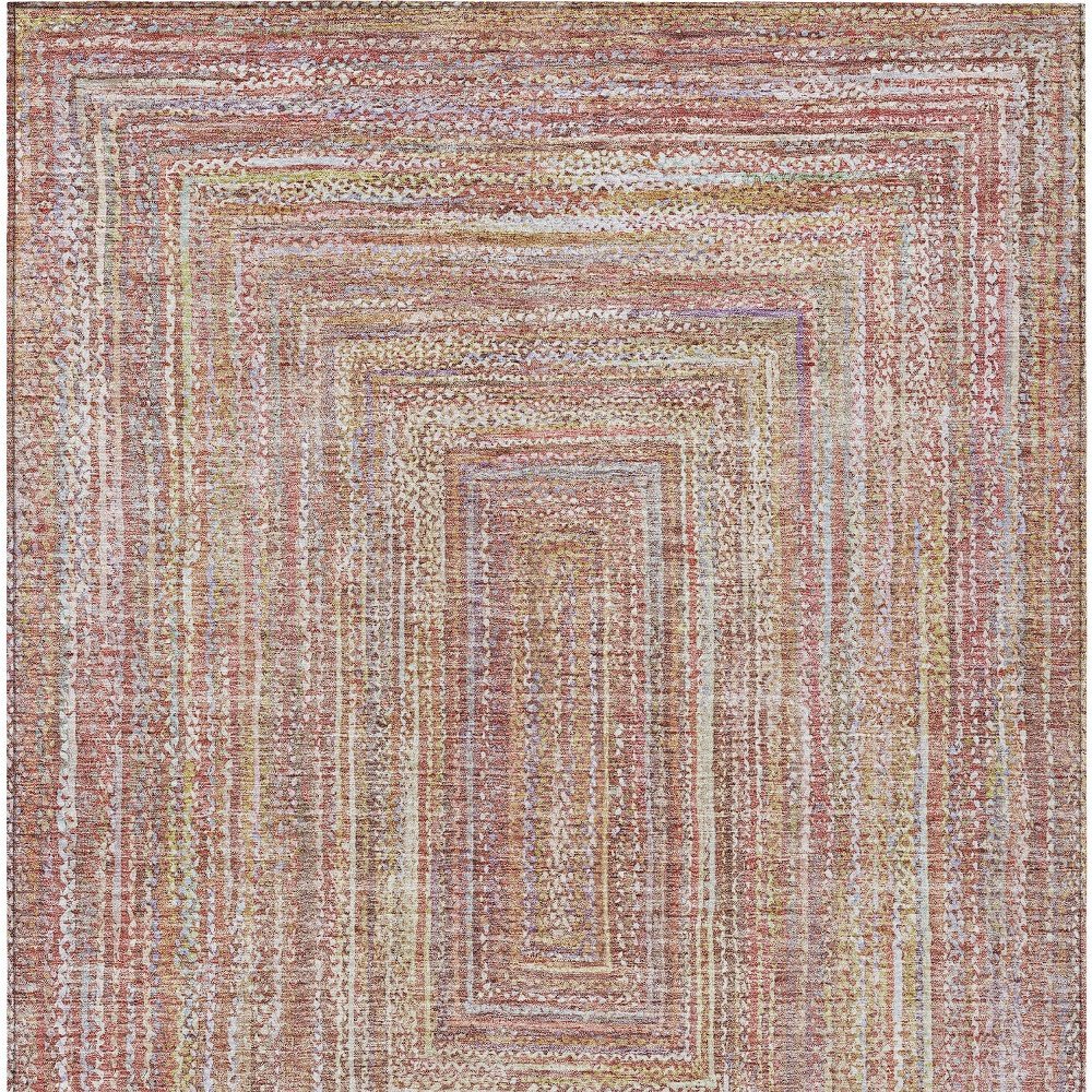 5' X 8' Rust Mauve And Coral Geometric Washable Indoor Outdoor Area Rug