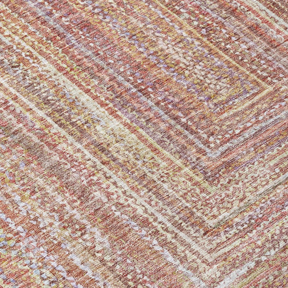 5' X 8' Rust Mauve And Coral Geometric Washable Indoor Outdoor Area Rug