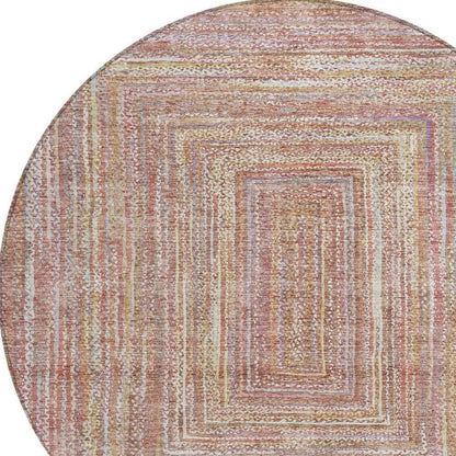 8' Rust Mauve And Coral Round Geometric Washable Indoor Outdoor Area Rug HomeRoots