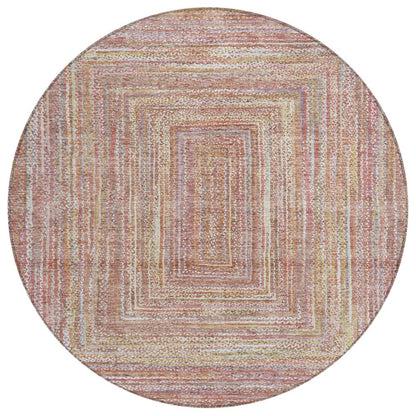 8' Rust Mauve And Coral Round Geometric Washable Indoor Outdoor Area Rug HomeRoots