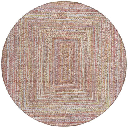 8' Rust Mauve And Coral Round Geometric Washable Indoor Outdoor Area Rug HomeRoots