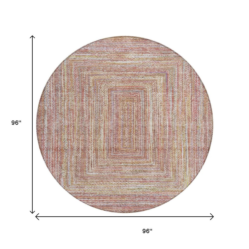 8' Rust Mauve And Coral Round Geometric Washable Indoor Outdoor Area Rug HomeRoots