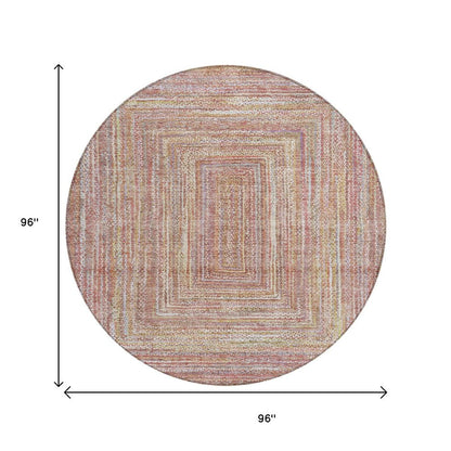 8' Rust Mauve And Coral Round Geometric Washable Indoor Outdoor Area Rug HomeRoots