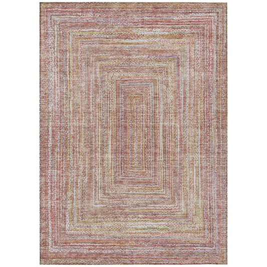 8' X 10' Rust Mauve And Coral Geometric Washable Indoor Outdoor Area Rug