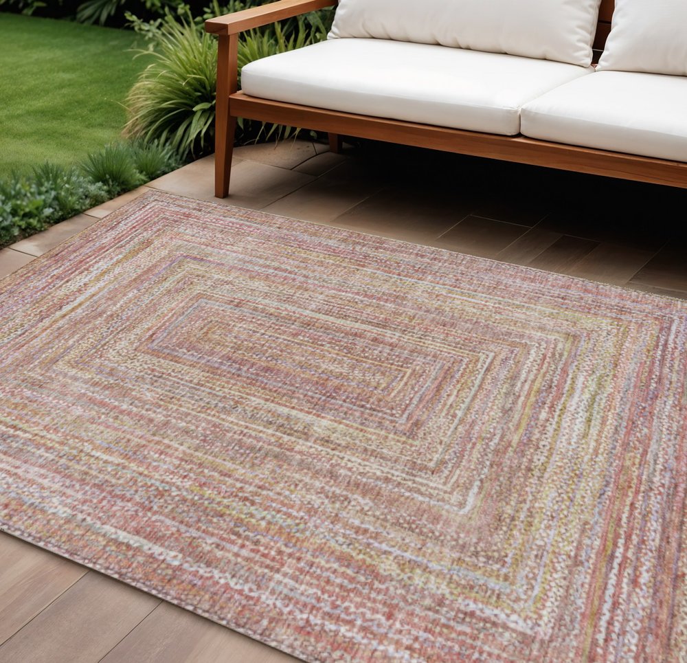 9' X 12' Rust Mauve And Coral Geometric Washable Indoor Outdoor Area Rug — view 8