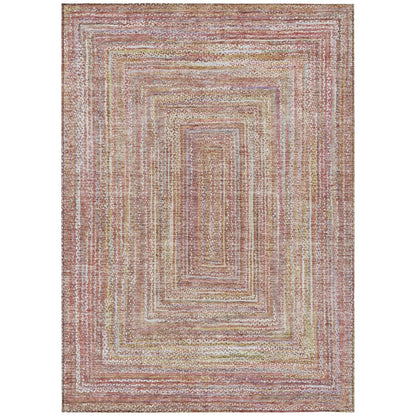 9' X 12' Rust Mauve And Coral Geometric Washable Indoor Outdoor Area Rug