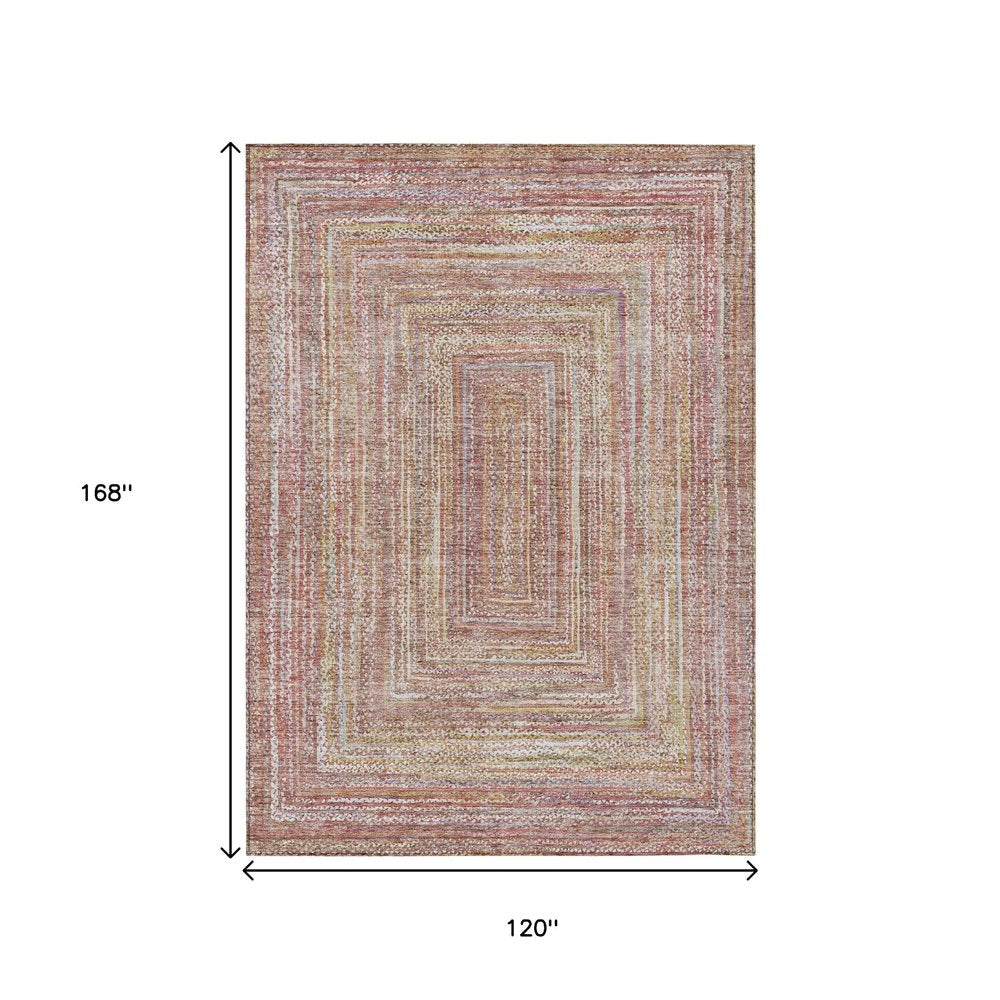 10' X 14' Rust Mauve And Coral Geometric Washable Indoor Outdoor Area Rug — view 7