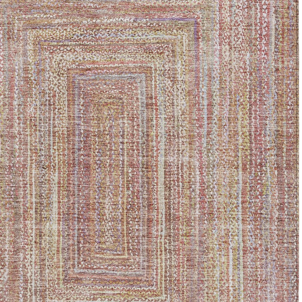 10' X 14' Rust Mauve And Coral Geometric Washable Indoor Outdoor Area Rug — view 5