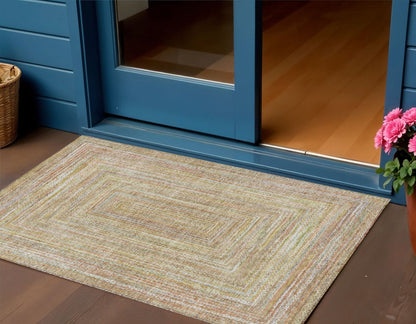3' X 5' Tan Beige And Gold Geometric Washable Indoor Outdoor Area Rug HomeRoots