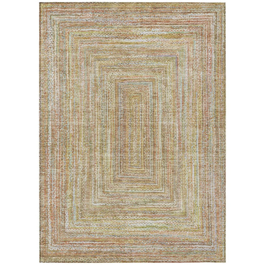 3' X 5' Tan Beige And Gold Geometric Washable Indoor Outdoor Area Rug