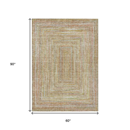 5' X 8' Tan Beige And Gold Geometric Washable Indoor Outdoor Area Rug HomeRoots