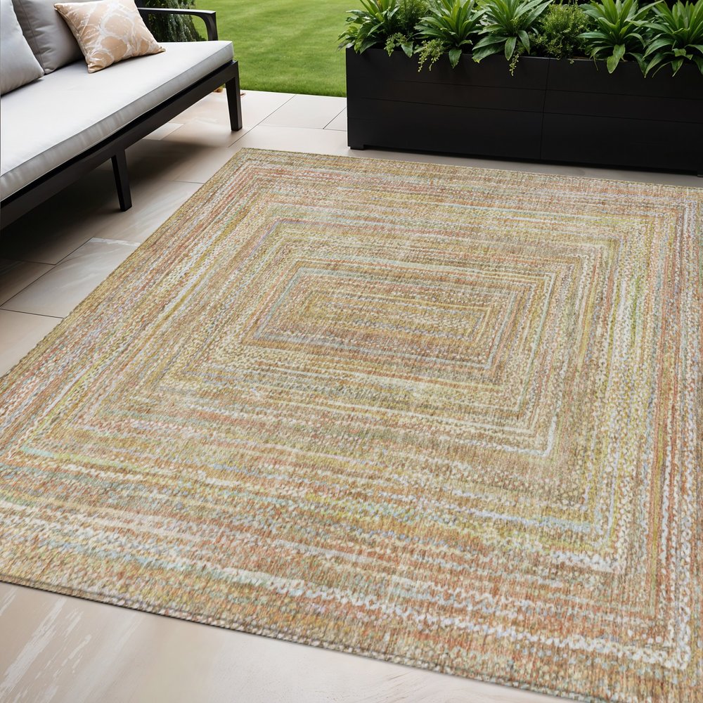 5' X 8' Tan Beige And Gold Geometric Washable Indoor Outdoor Area Rug HomeRoots