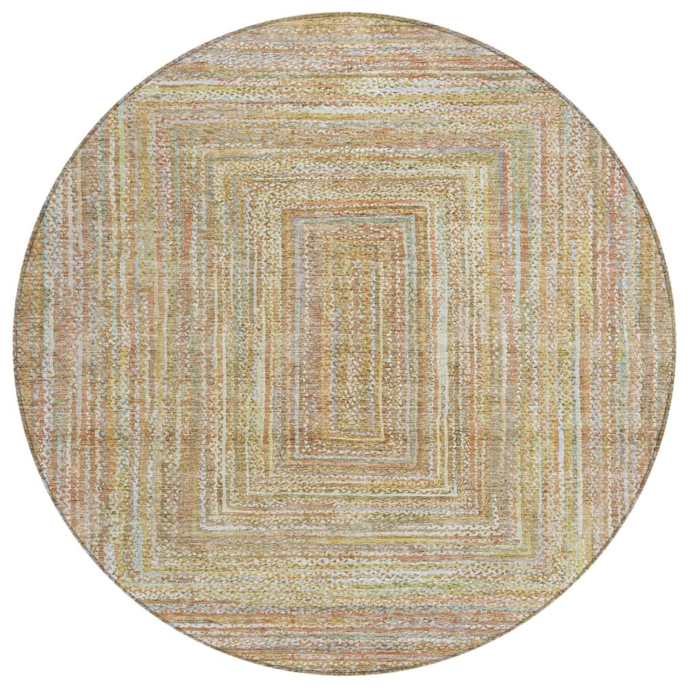 8' Tan Beige And Gold Round Geometric Washable Indoor Outdoor Area Rug HomeRoots