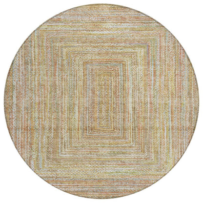 8' Tan Beige And Gold Round Geometric Washable Indoor Outdoor Area Rug HomeRoots