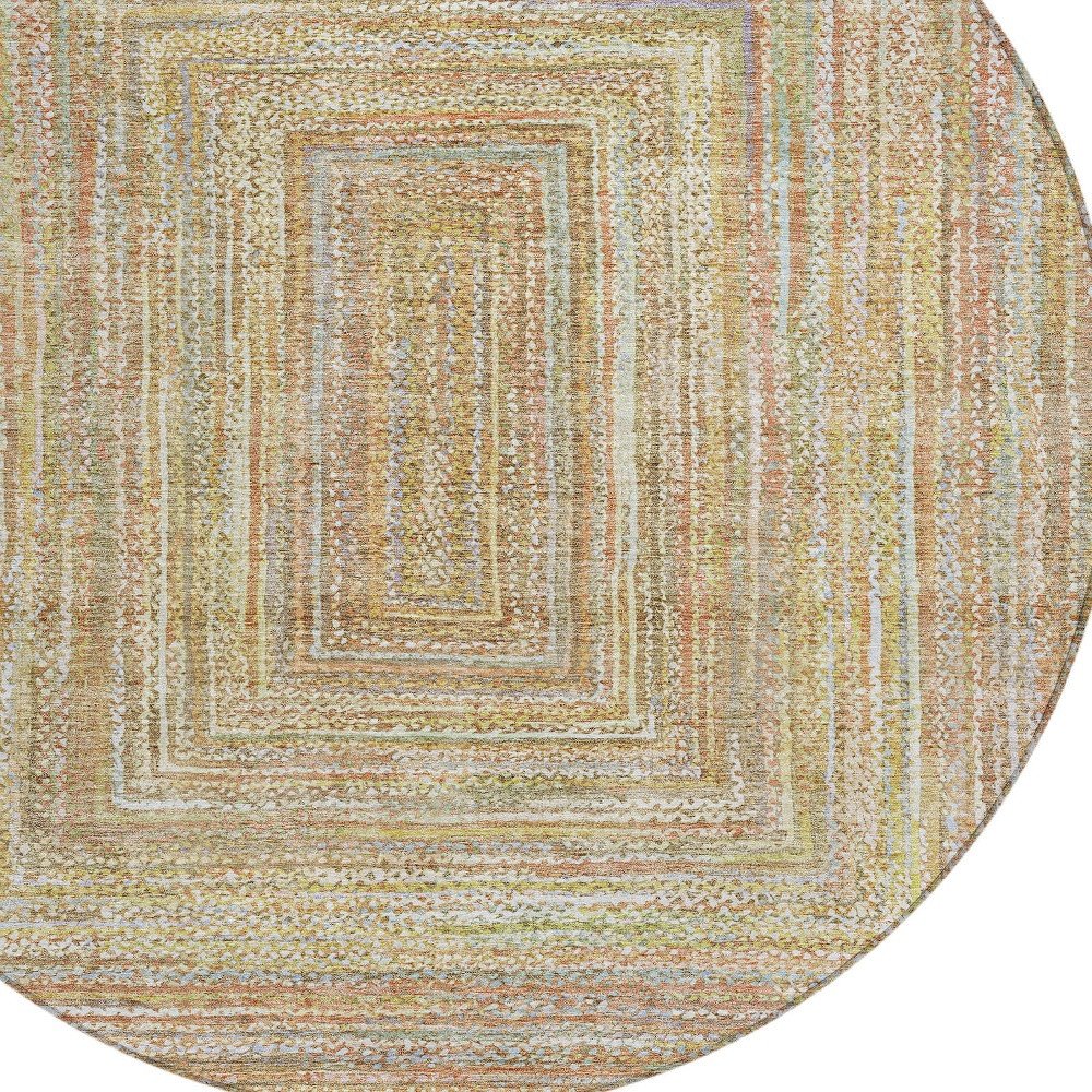 8' Tan Beige And Gold Round Geometric Washable Indoor Outdoor Area Rug HomeRoots