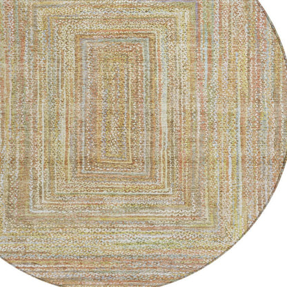 8' Tan Beige And Gold Round Geometric Washable Indoor Outdoor Area Rug HomeRoots