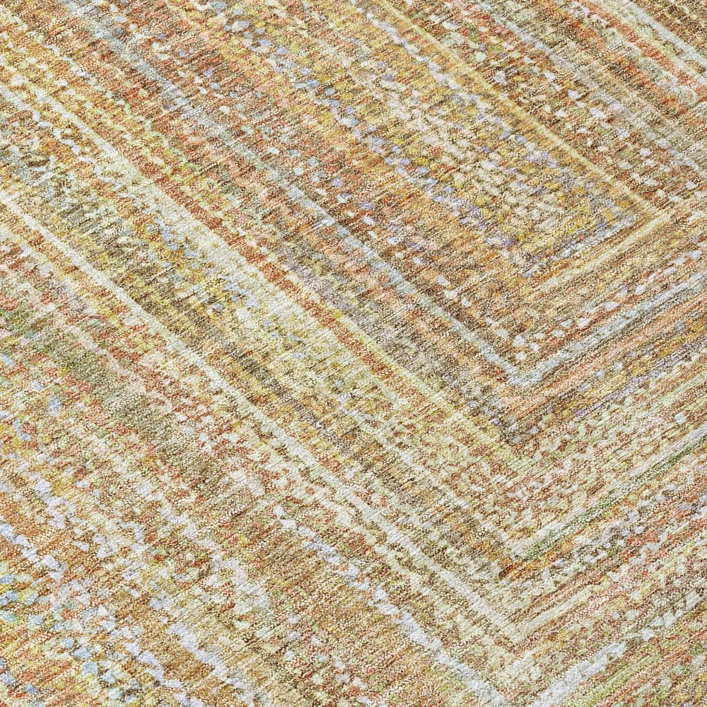 8' Tan Beige And Gold Round Geometric Washable Indoor Outdoor Area Rug HomeRoots