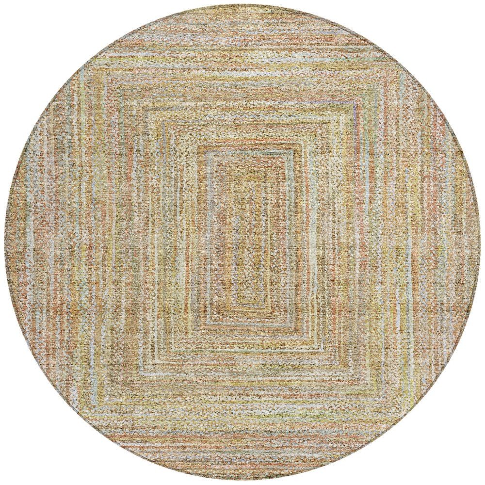 8' Tan Beige And Gold Round Geometric Washable Indoor Outdoor Area Rug — view 5