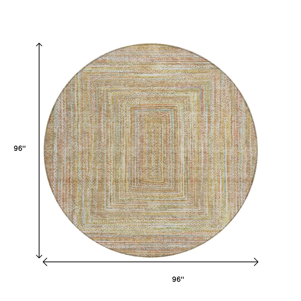 8' Tan Beige And Gold Round Geometric Washable Indoor Outdoor Area Rug HomeRoots