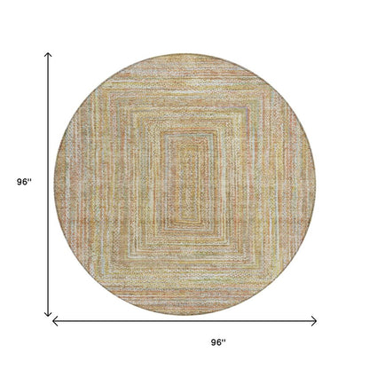 8' Tan Beige And Gold Round Geometric Washable Indoor Outdoor Area Rug HomeRoots