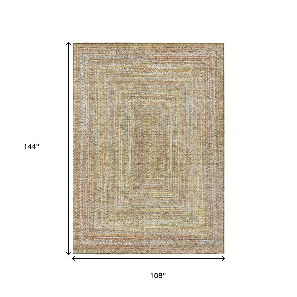 9' X 12' Tan Beige And Gold Geometric Washable Indoor Outdoor Area Rug — view 6