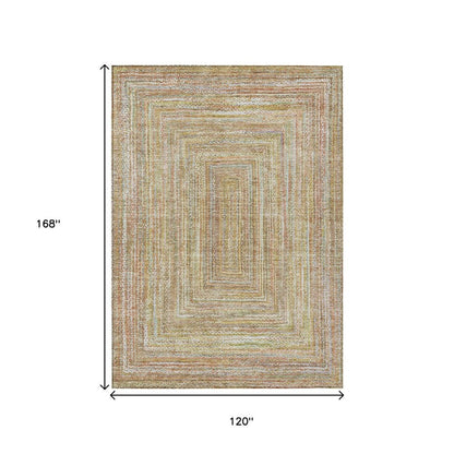 10' X 14' Tan Beige And Gold Geometric Washable Indoor Outdoor Area Rug HomeRoots