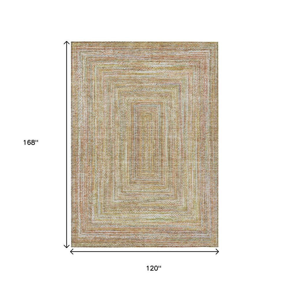 10' X 14' Tan Beige And Gold Geometric Washable Indoor Outdoor Area Rug HomeRoots