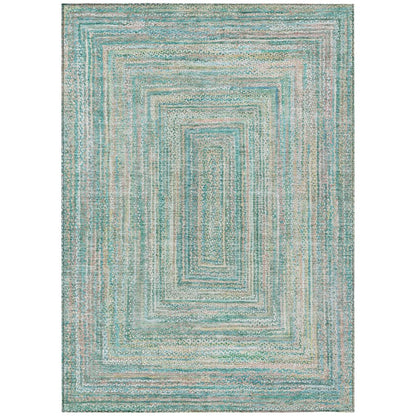 3' X 5' Teal Blue Beige And Ivory Geometric Washable Indoor Outdoor Area Rug HomeRoots