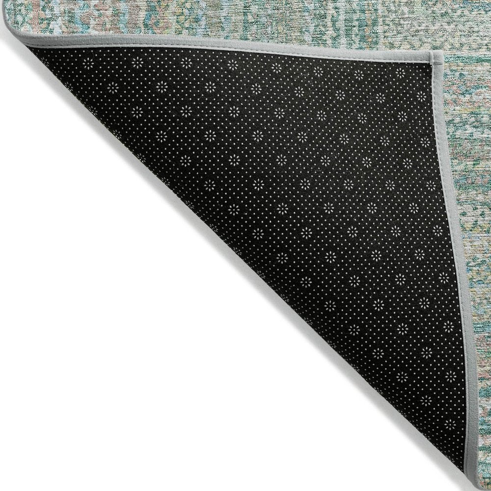 5' X 8' Teal Blue Beige And Ivory Geometric Washable Indoor Outdoor Area Rug HomeRoots