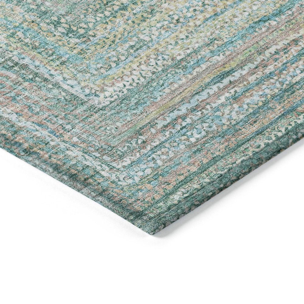 5' X 8' Teal Blue Beige And Ivory Geometric Washable Indoor Outdoor Area Rug HomeRoots