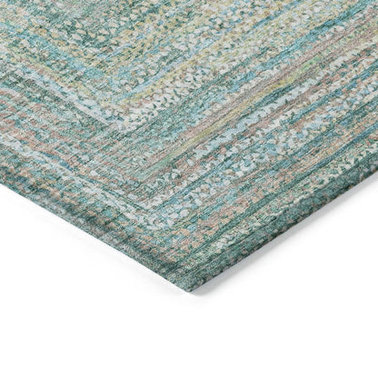 5' X 8' Teal Blue Beige And Ivory Geometric Washable Indoor Outdoor Area Rug HomeRoots