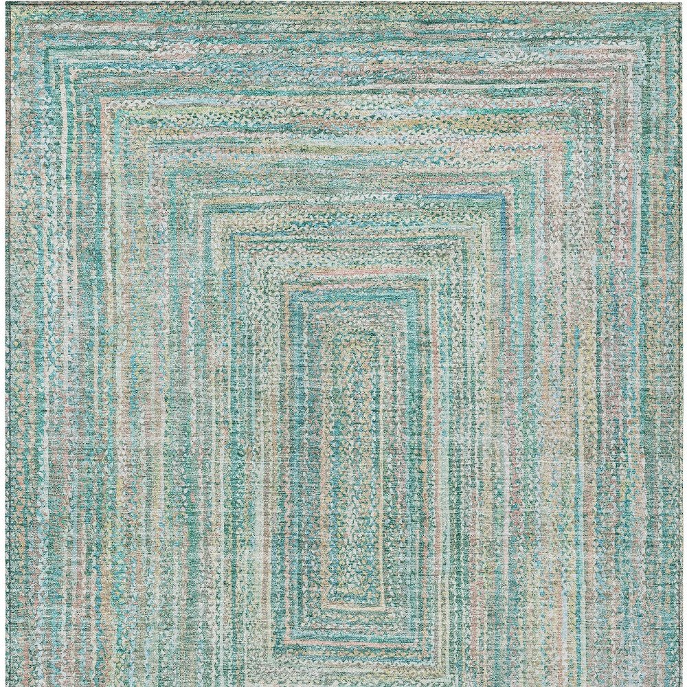 9' X 12' Teal Blue Beige And Ivory Geometric Washable Indoor Outdoor Area Rug HomeRoots