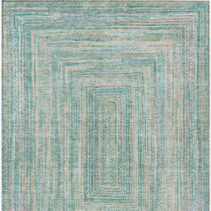 9' X 12' Teal Blue Beige And Ivory Geometric Washable Indoor Outdoor Area Rug HomeRoots